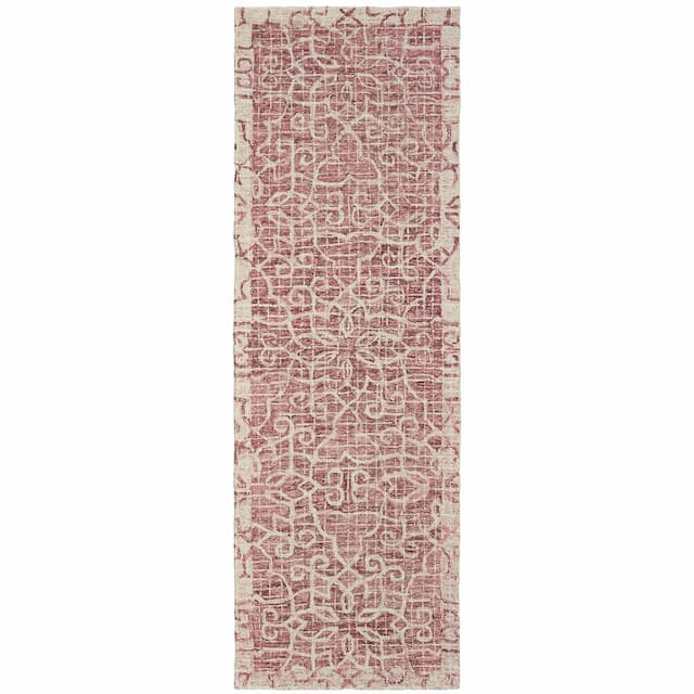 Tallavera 55601 Pink/ Ivory Hand-crafted Wool Area Rug - 2'6" x 8'