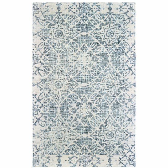 Tallavera 55603 Blue/ Ivory Hand-crafted Wool Area Rug - 10' x 13'