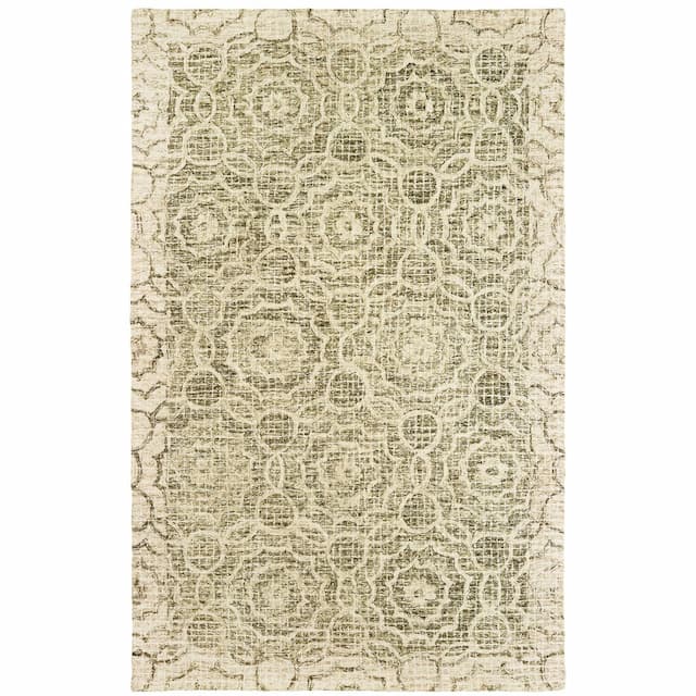 Tallavera 55606 Green/ Ivory Hand-crafted Wool Area Rug - 10' x 13'