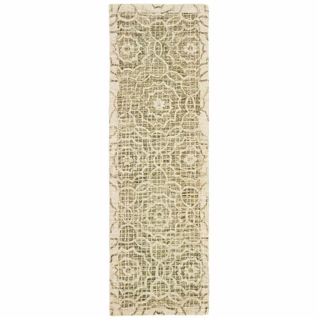 Tallavera 55606 Green/ Ivory Hand-crafted Wool Area Rug - 2'6" x 8'