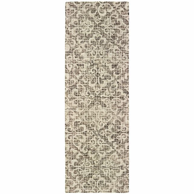 Tallavera 55607 Brown/ Ivory Hand-crafted Wool Area Rug - 2'6" x 8'