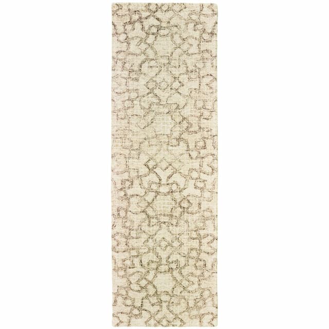 Tallavera 55608 Tan/ Ivory Hand-crafted Wool Area Rug - 2'6" x 8'