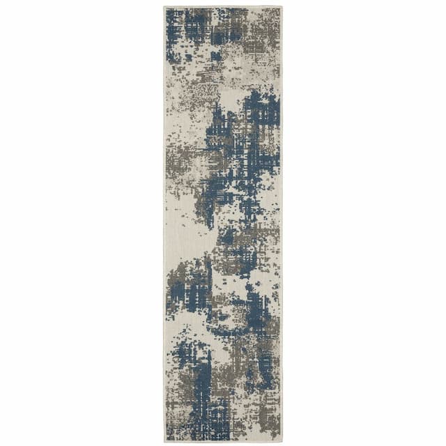 Torrey 140H1 Light Grey/ Blue Indoor/Outdoor Area Rug - 1'10" x 7'3"