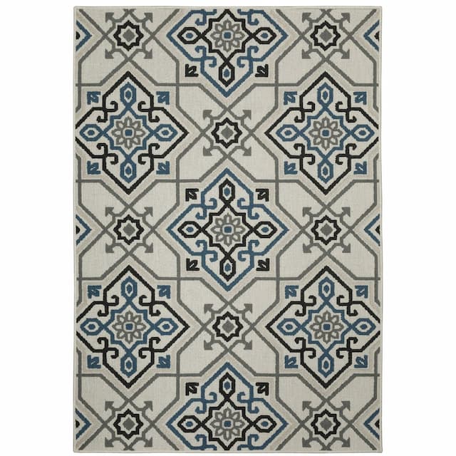 Torrey 004Y1 Light Grey/ Blue Indoor/Outdoor Area Rug - 1'10" x 3'9"