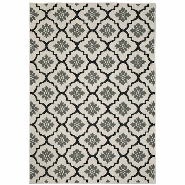 Torrey 5562E Light Grey/ Black Indoor/Outdoor Area Rug - 1'10" x 3'9"