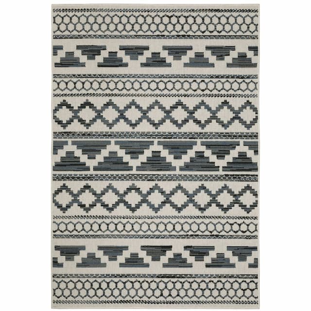 Torrey 005Y1 Light Grey/ Blue Indoor/Outdoor Area Rug - 1'10" x 3'9"