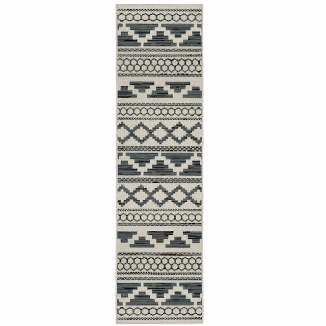 Torrey 005Y1 Light Grey/ Blue Indoor/Outdoor Area Rug - 1'10" x 7'3"