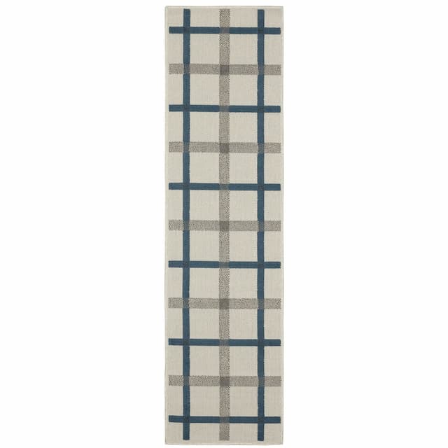 Torrey 7150H Light Grey/ Blue Indoor/Outdoor Area Rug - 1'10" x 7'3"