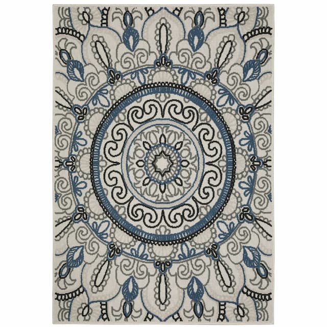 Torrey 072J1 Light Grey/ Blue Indoor/Outdoor Area Rug - 1'10" x 3'9"