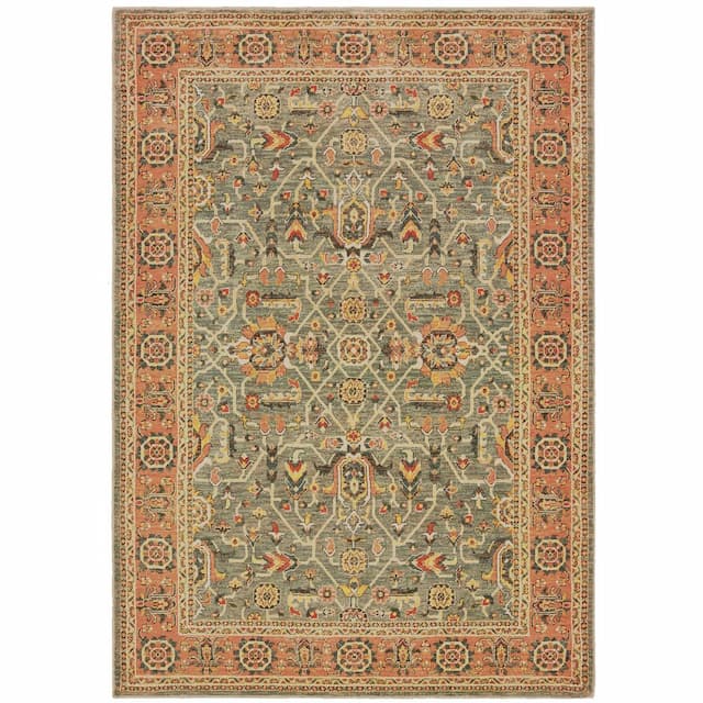 Toscana 9537B Blue/ Orange Indoor Area Rug - 3'10" x 5'5"