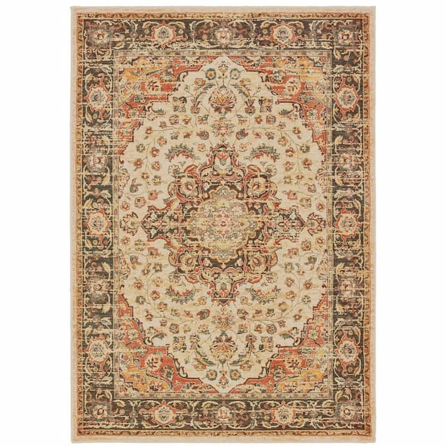 Toscana 9551A Ivory/ Orange Indoor Area Rug - 3'10" x 5'5"