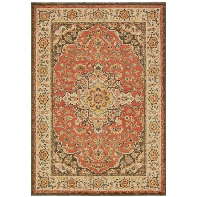 Toscana 9551B Orange/ Ivory Indoor Area Rug - 5'3" x 7'6"