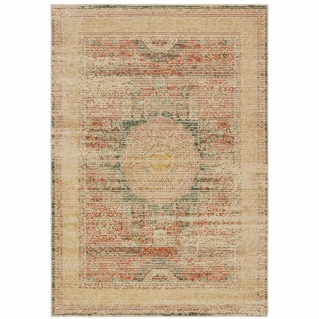 Toscana 9564A Ivory/ Orange Indoor Area Rug - 1'10" x 3'