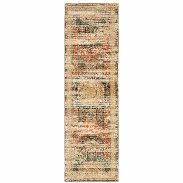 Toscana 9564A Ivory/ Orange Indoor Area Rug - 2'3" x 7'6"