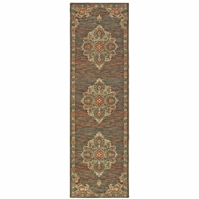 Toscana 9568C Charcoal/ Orange Indoor Area Rug - 2'3" x 7'6"