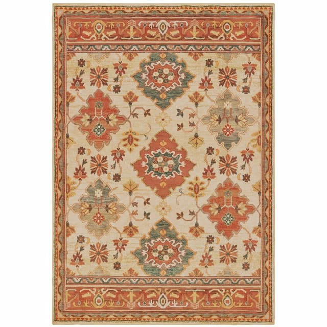 Toscana 9570A Ivory/ Orange Indoor Area Rug - 1'10" x 3'