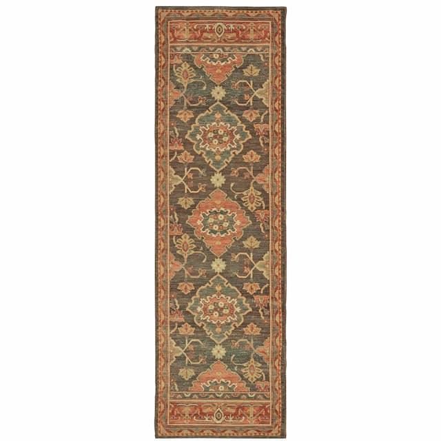 Toscana 9570B Charcoal/ Orange Indoor Area Rug - 2'3" x 7'6"