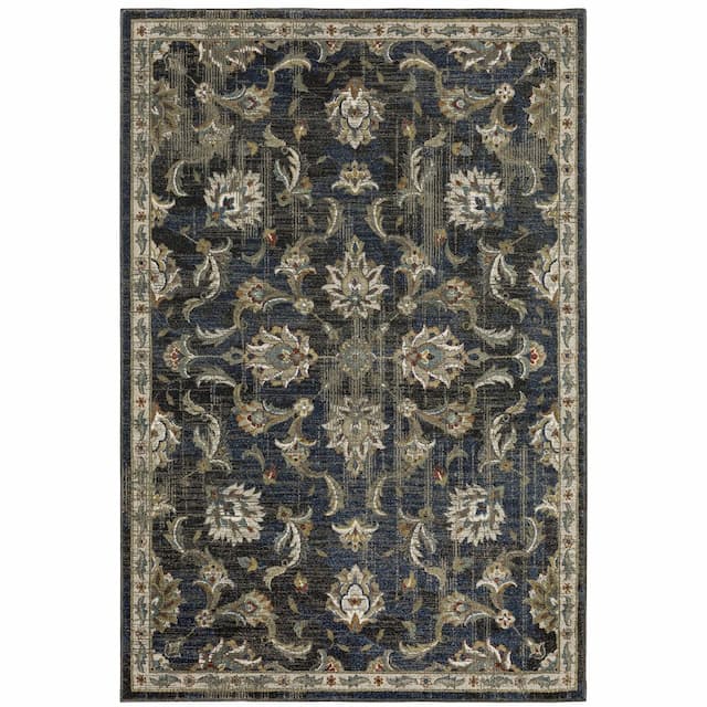 Venice 4333B Charcoal/ Blue Indoor Area Rug - 3'10" x 5'5"