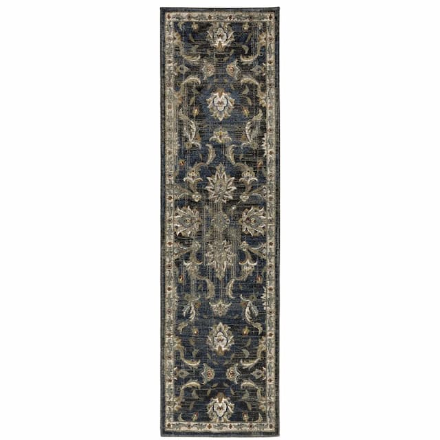 Venice 4333B Charcoal/ Blue Indoor Area Rug - 2'3" x 7'6"