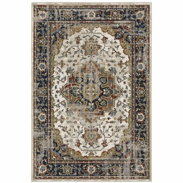 Venice 054X8 Beige/ Blue Indoor Area Rug - 3'10" x 5'5"