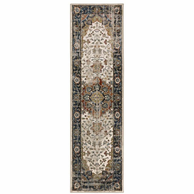 Venice 054X8 Beige/ Blue Indoor Area Rug - 2'3" x 7'6"