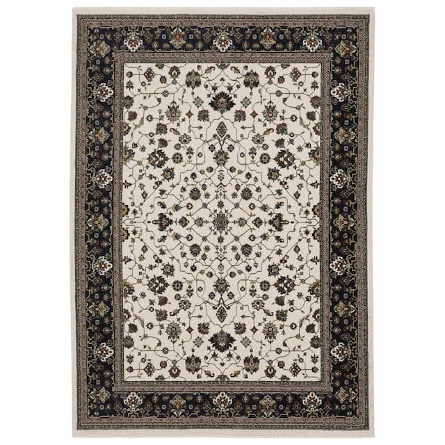 Vivian VI02B Ivory/ Navy Indoor Area Rug - 3'10" x 5'5"