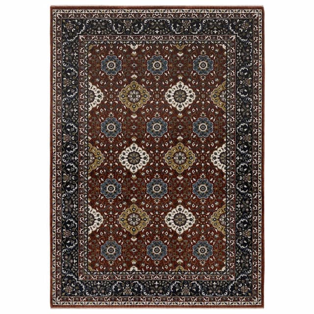 Vivian VI04B Red/ Navy Indoor Area Rug - 2'3" x 7'6"