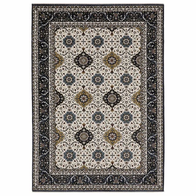 Vivian VI04D Ivory/ Navy Indoor Area Rug - 3'10" x 5'5"