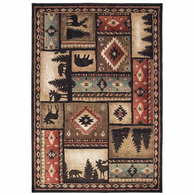 Woodlands 1041C Black/ Multi Indoor Area Rug - 1'10" x 3'