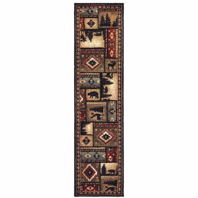 Woodlands 1041C Black/ Multi Indoor Area Rug - 1'10" x 7'6"