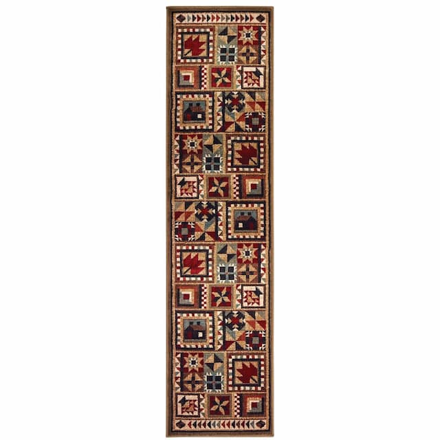 Woodlands 9596A Brown/ Multi Indoor Area Rug - 1'10" x 7'6"