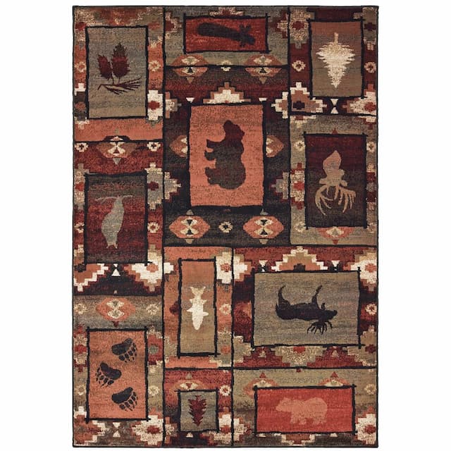 Woodlands 9601D Brown/ Rust Indoor Area Rug - 1'10" x 3'