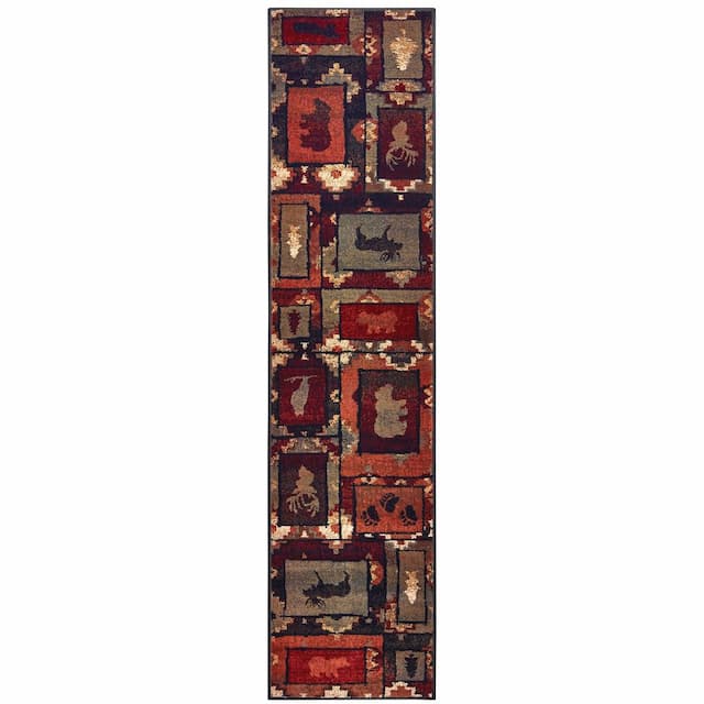 Woodlands 9601D Brown/ Rust Indoor Area Rug - 1'10" x 7'6"