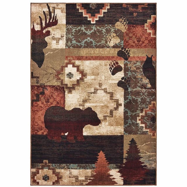 Woodlands 9649A Brown/ Rust Indoor Area Rug - 1'10" x 3'