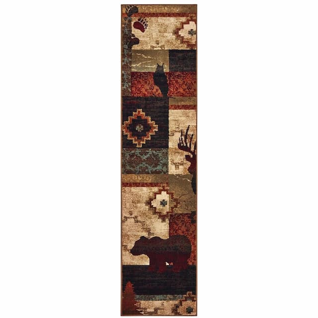 Woodlands 9649A Brown/ Rust Indoor Area Rug - 1'10" x 7'6"