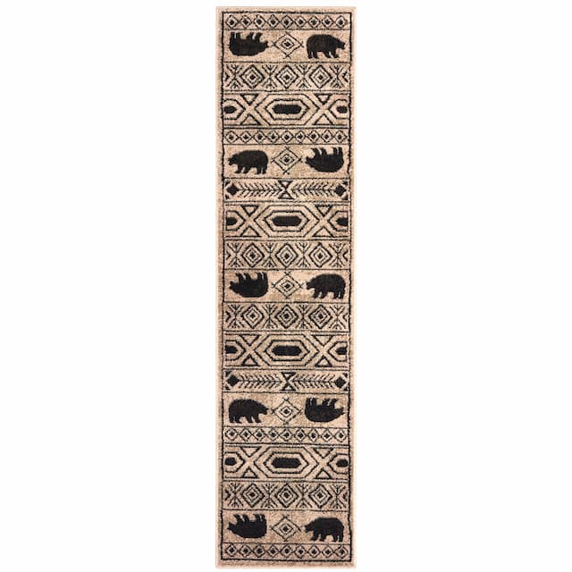 Woodlands 9651A Ivory/ Black Indoor Area Rug - 1'10" x 7'6"