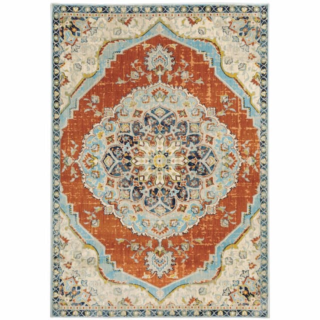 Xanadu 1332Q Orange/ Blue Indoor Area Rug - 3'10" x 5'5"