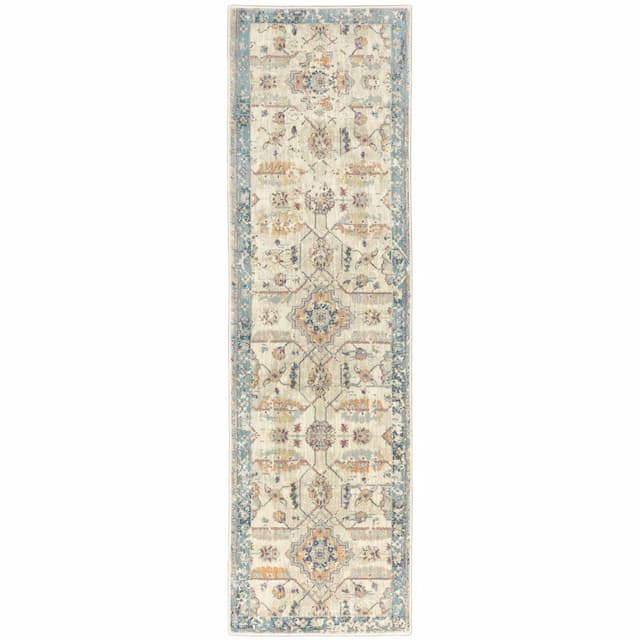 Xanadu 047H6 Beige/ Blue Indoor Area Rug - 2'3" x 7'6"