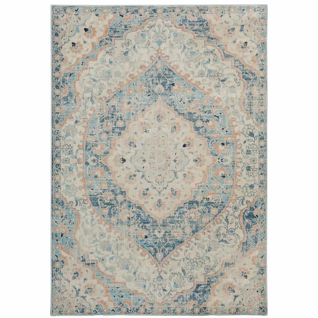 Xanadu 532L6 Blue/ Orange Indoor Area Rug - 5'3" x 7'6"