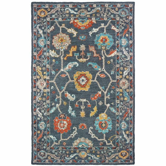 Zahra 75501 Blue/ Gold Hand-crafted Wool Area Rug - 10' x 13'