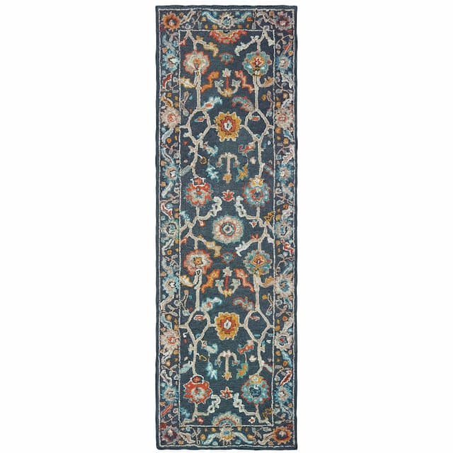 Zahra 75501 Blue/ Gold Hand-crafted Wool Area Rug - 2'6" x 8'