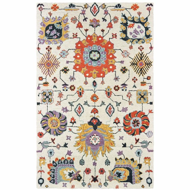 Zahra 75502 Ivory/ Orange Hand-crafted Wool Area Rug - 10' x 13'