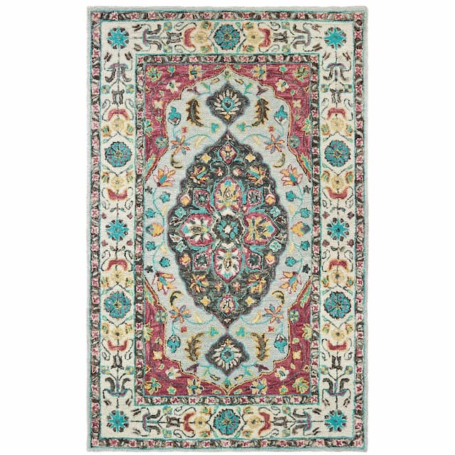 Zahra 75504 Grey/ Pink Hand-crafted Wool Area Rug - 10' x 13'