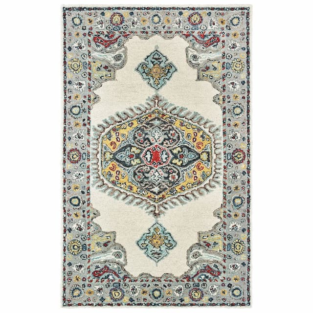 Zahra 75505 Ivory/ Grey Hand-crafted Wool Area Rug - 10' x 13'