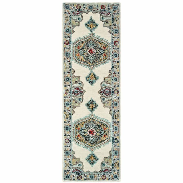 Zahra 75505 Ivory/ Grey Hand-crafted Wool Area Rug - 2'6" x 8'