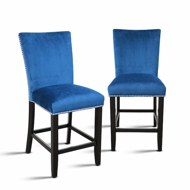 Camila Blue Velvet Counter Chair - Set Of 2
