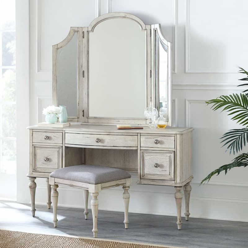 Highland Park Vanity, Mirror And Bench - Rustic Ivory