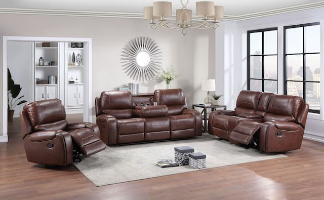 Keily Manual Reclining 3 Piece Motion Set - Brown