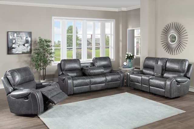 Keily Manual Reclining 3 Piece Motion Set - Grey