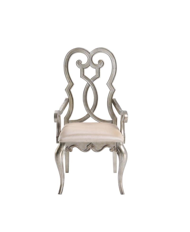 Esteban Ivory Velvet & Antique Champagne Finish Arm Chair (Set-2)